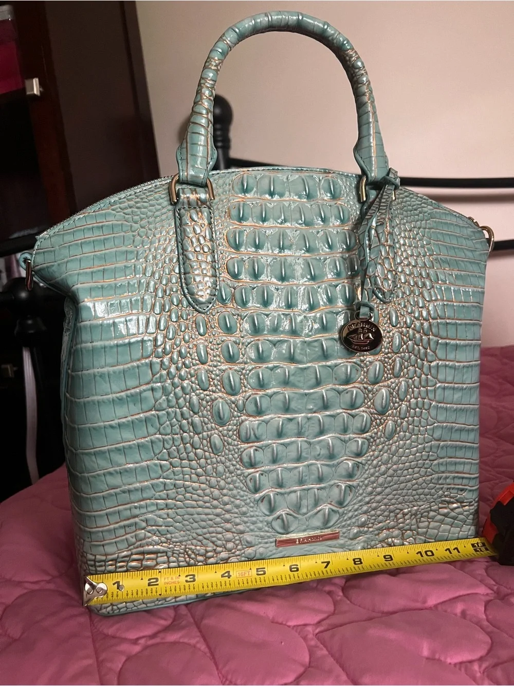 NWT-Brahmin Turquoise Croc-Embossed Leather Tote